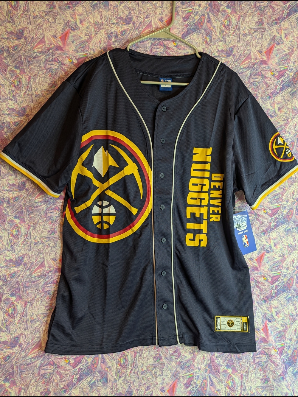 Denver Nuggets Navy & Gold Baseball-Style Jersey NWT